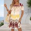 Women Plus Size Round Neck Short Sleeve Striped Printed A Line Dress