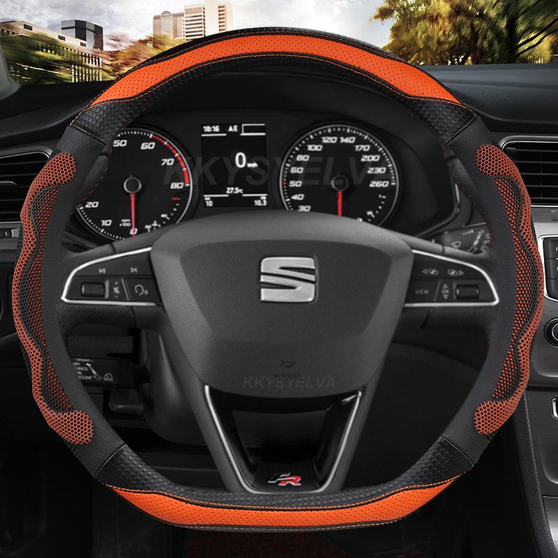 Car Steering Wheel Cover Microfiber Leather 38cm Non-Slip For Seat Tarraco Arona Ateca Ibiza Toledo Mii Leon Arosa Exeo ST FR