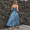 Женское летнее платье без рукавов с этническим принтом и высокой талией на шнуровке