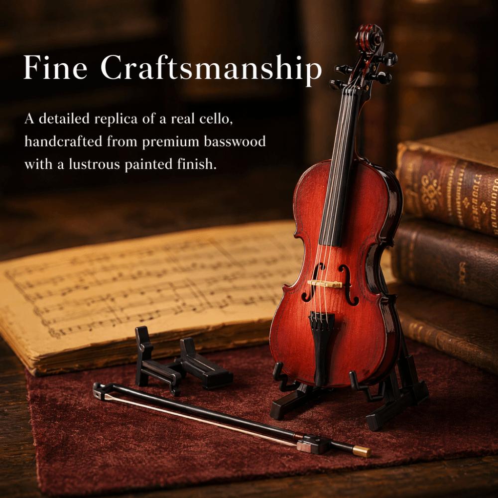4pcs With Case Wooden Miniature Cello With Stand Violin Replica Office Decor