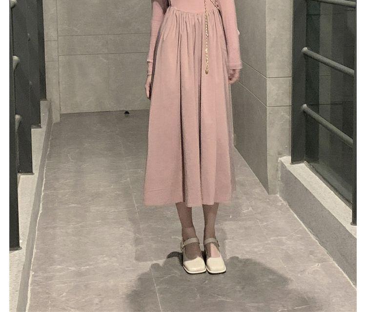 Розовое платье А-силуэта в стиле French Chic: Сексуальный, Милый, Облегающий крой для Весны и Осени