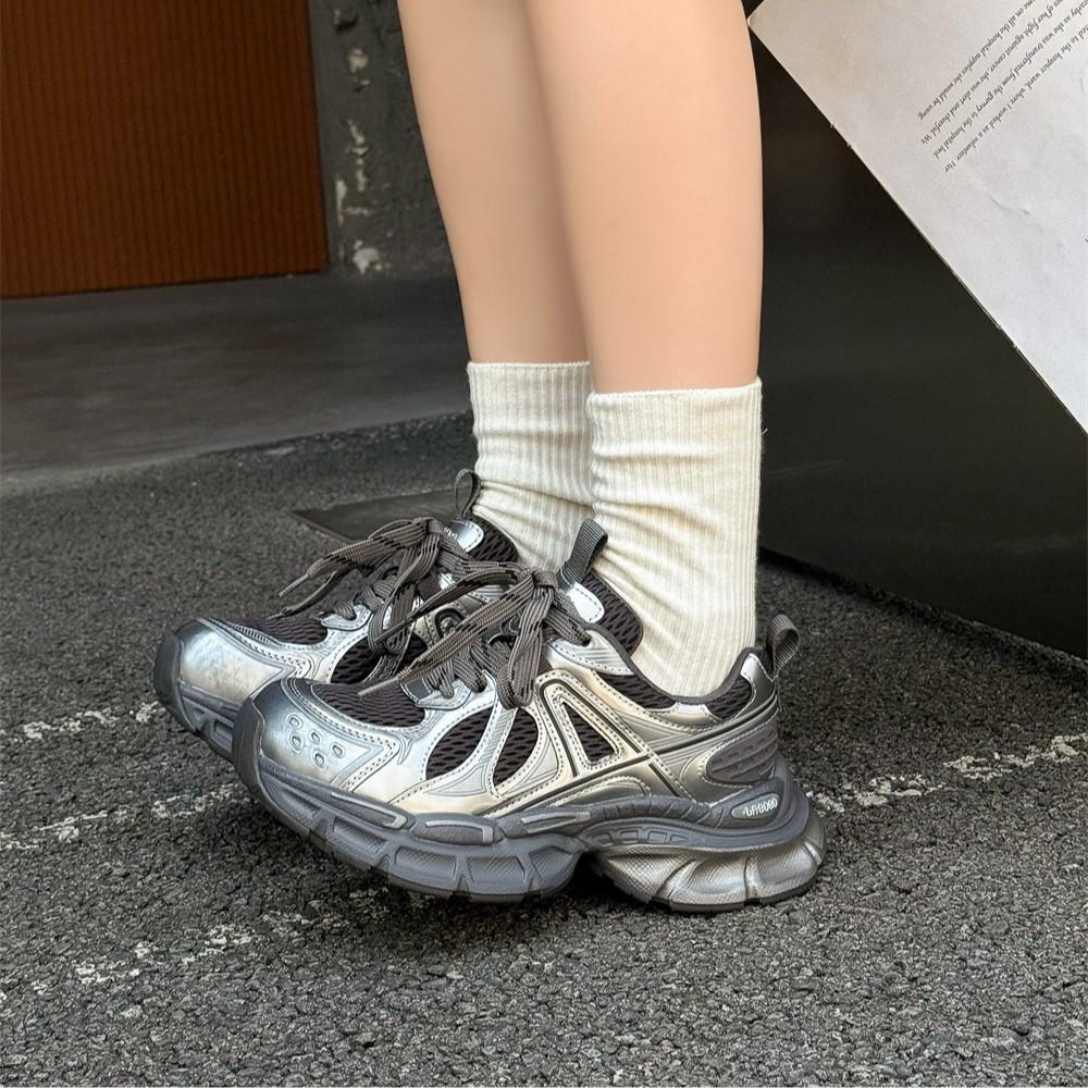 Европейская кожа папины кроссовки женские 2025 осень новые Mijia ретро универсальные на толстой подошве увеличивающие рост повседневные туфли спортивная обувь