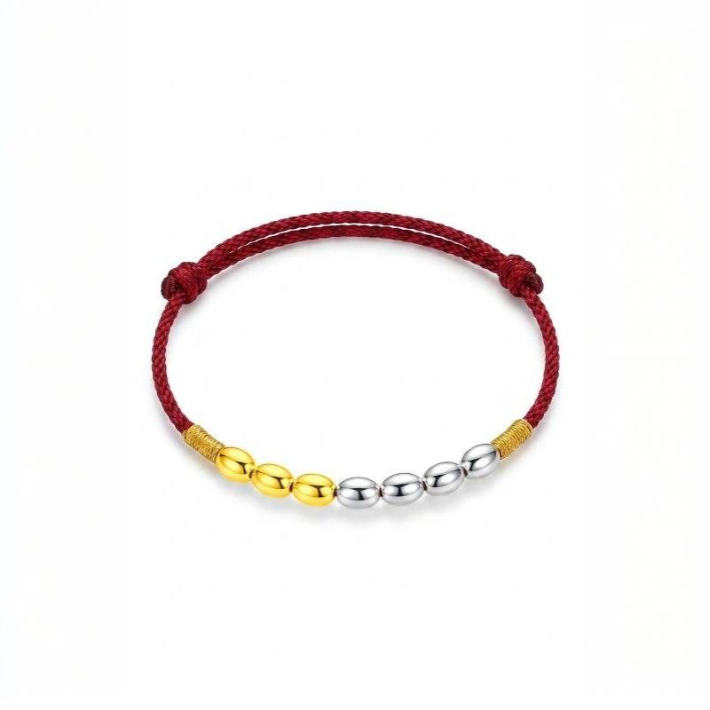 Handmade Red Rope Lucky Bracelet Gold Plated Rice Bead Adjustable Charm Jewelry for Holiday Gifting