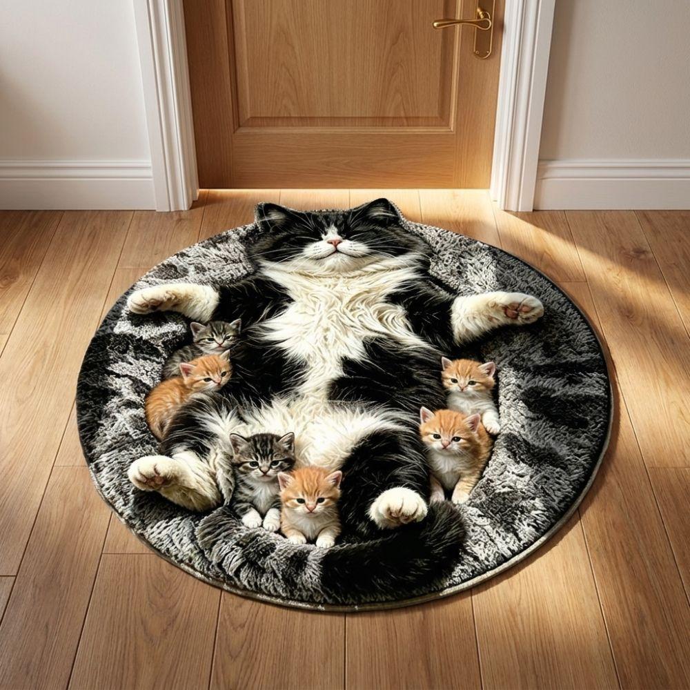 Round Shape Home Decor Carpet Non-Slip Cartoon Carpet Cute Cat Area Rug Bedrooms