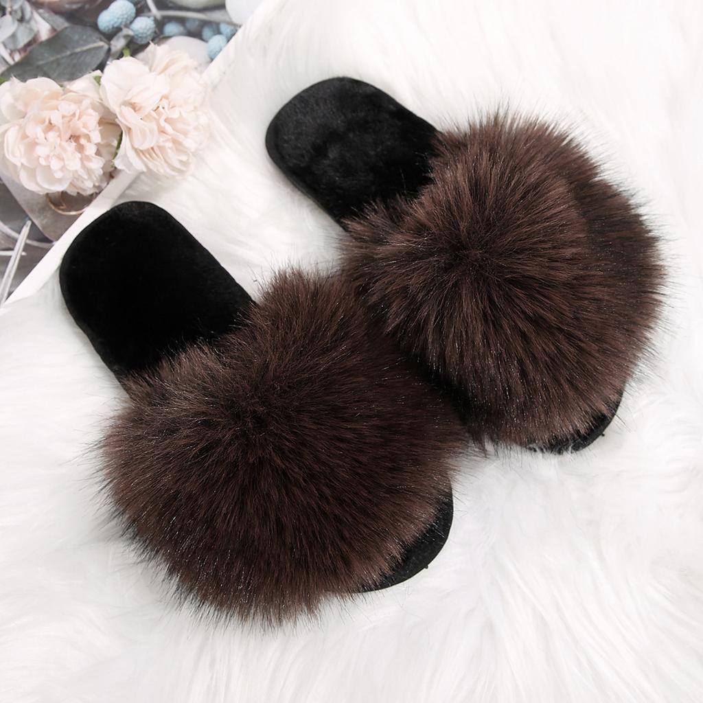 2025 осень новая европейская и американская мода универсальные четыре сезона интернет знаменитости плюшевые одно слово плоские тапочки пушистые тапочки