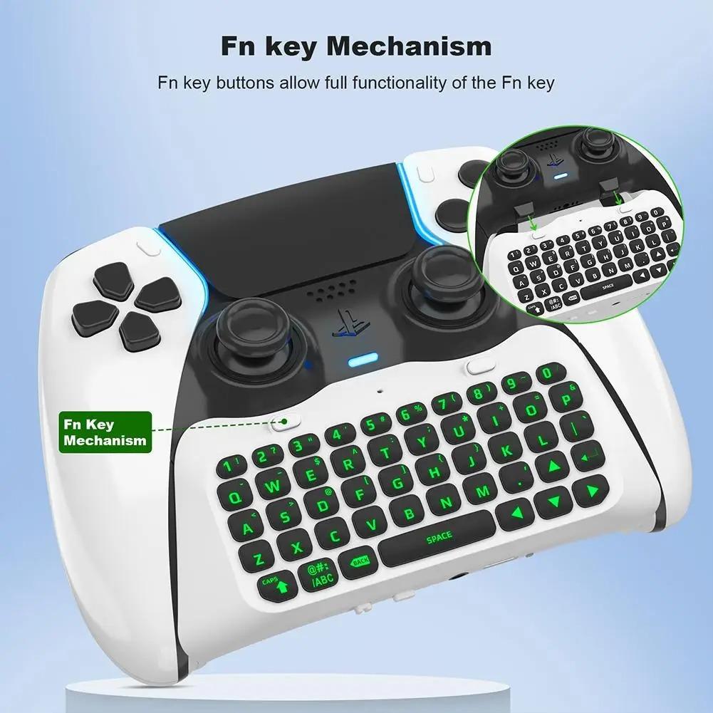 Keyboard for PS5 Edge Controller with Green Backlight, Bluetooth 3.0 Mini Portable Message Keypad Chatpad, Built-in Speaker & 3.5mm Audio Jack
