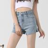 Women's High-Waist Elastic Denim Shorts - Summer Thin, Loose, Three-Quarter Length with Split Hem