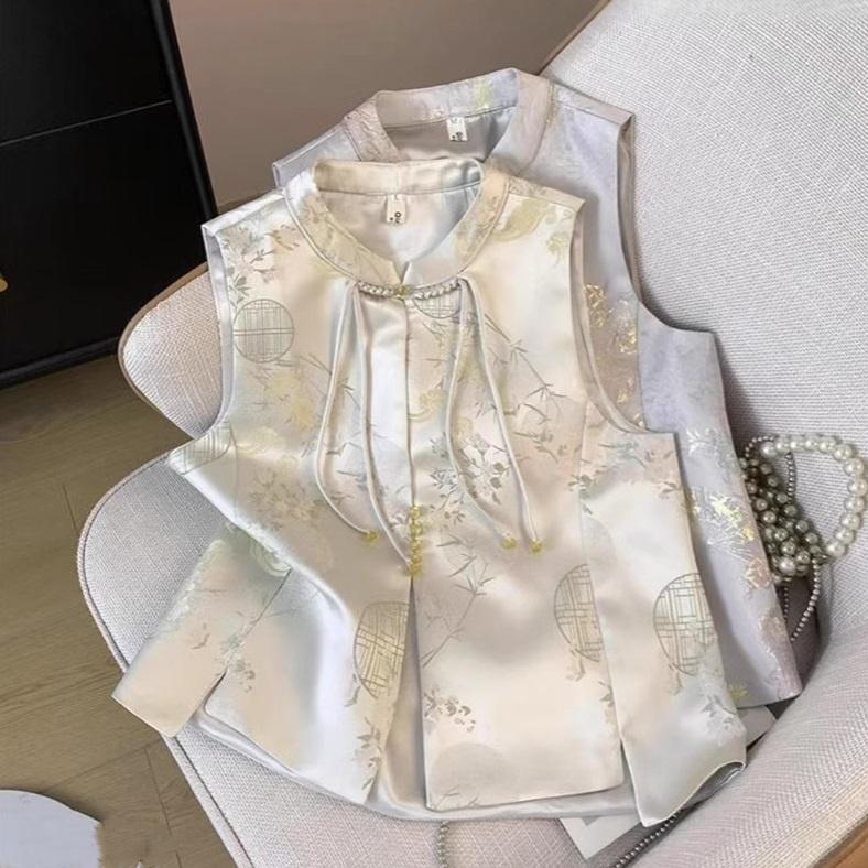 Жилет в китайском стиле, женская весенне-осенняя блузка без рукавов в китайском стиле, жилет, верхняя одежда, женская куртка с пряжкой-диском