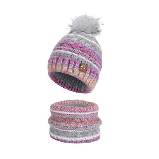 2Pcs/Set Winter Hat Scarf Set Thickened Velvet Lining Colorful Versatile Elastic Fit Knitting Hat Neck Warmer Set