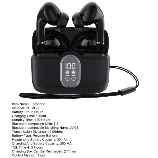 Беспроводные наушники Светодиодный индикатор питания IPX 4 Водонепроницаемый HiFi звук Увеличенный срок службы батареи Bluetooth-совместимые наушники 5.3