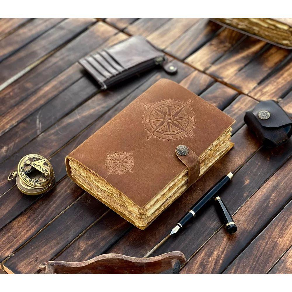 Compass Vintage Leather Journal Book Of Shadows Blank Spell Notebook
