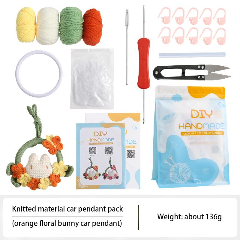 Creative rabbit fur yarn knitting car pendant exquisite girl's car rearview mirror hanging ornament flower car hanging material pack