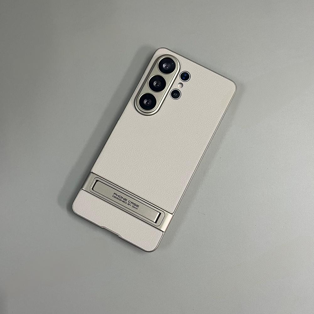 Чехол для телефона Samsung Galaxy S25 S26 Ultra S26Ultra, деловой, из кожи личи, матовый, с невидимой подставкой-держателем, покрытие с гальваническим покрытием