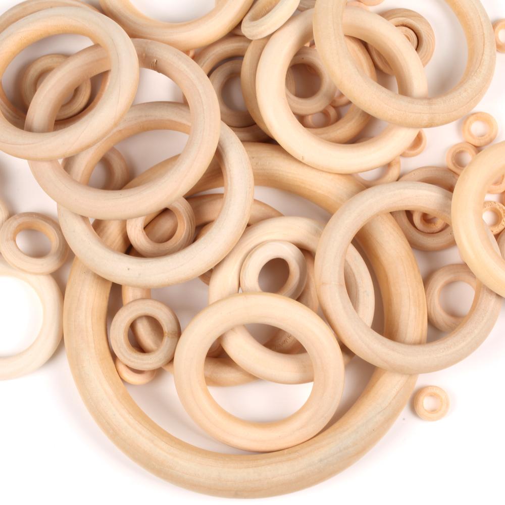 Natural Wooden Teething Round Ring Wood Lead-Free Beads For Jewelry Making DIY Handmade Accessories