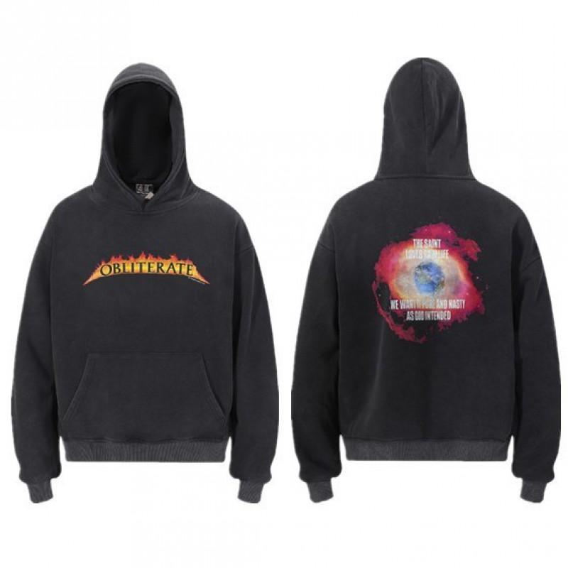 Saint Michael Angel Print Hoodie Men Women American Streetwear Washed Pullover Sweatshirt Casual Loose Fit