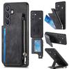 For Samsung Galaxy S24+ Case Zipper Card Holder Kickstand Leather+PC+TPU Phone Cover