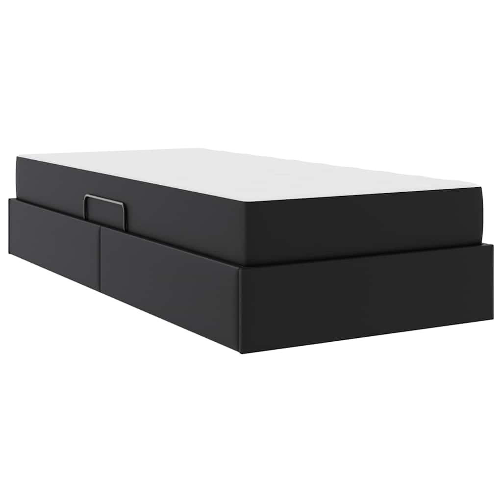 Storage Bed with Mattress 2 pcs Black Leather