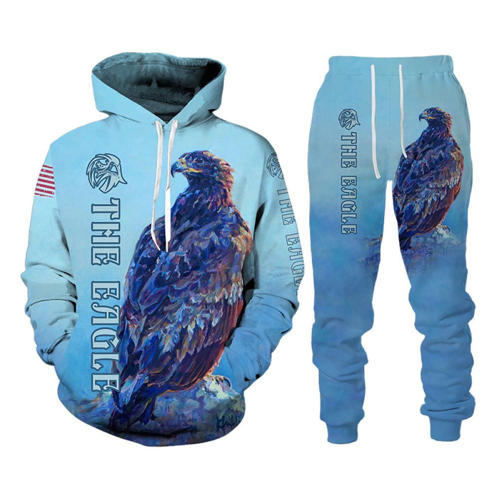 Трендовые мужские спортивные костюмы с 3D принтом Animal The Eagle, повседневные толстовки и брюки, комплект из 2 предметов, пуловер большого размера, модная мужская одежда