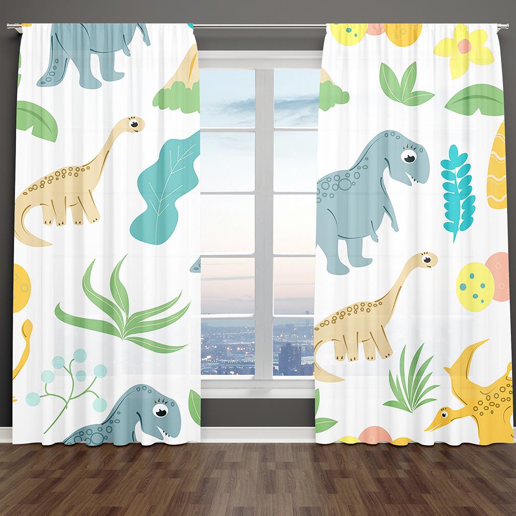 2-панельные шторы с изображением динозавра для детей, мальчиков, девочек, спальни, детской, гостиной, жалюзи от пола до потолка, cortina