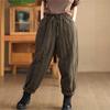 Women Warm Harem Pants Solid Color Elastic Waist Pockets Trousers Winter Loose Pockets Long Pants