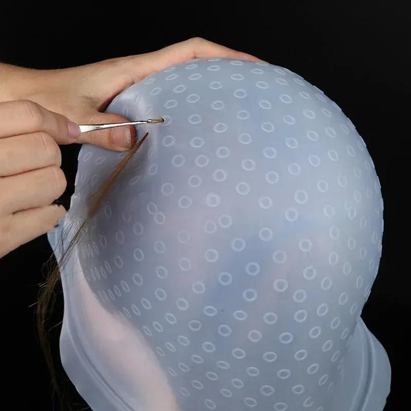 Многоразовая силиконовая шапочка для окрашивания, мелирования, осветления, горячая распродажа, безопасная, дышащая, с крючком, женский инструмент для укладки, инструмент для самостоятельного окрашивания волос