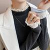 Кружевной топ с полувысоким воротником женский весенний теплый бархатный с длинным рукавом футболка с имитацией кашемира базовая