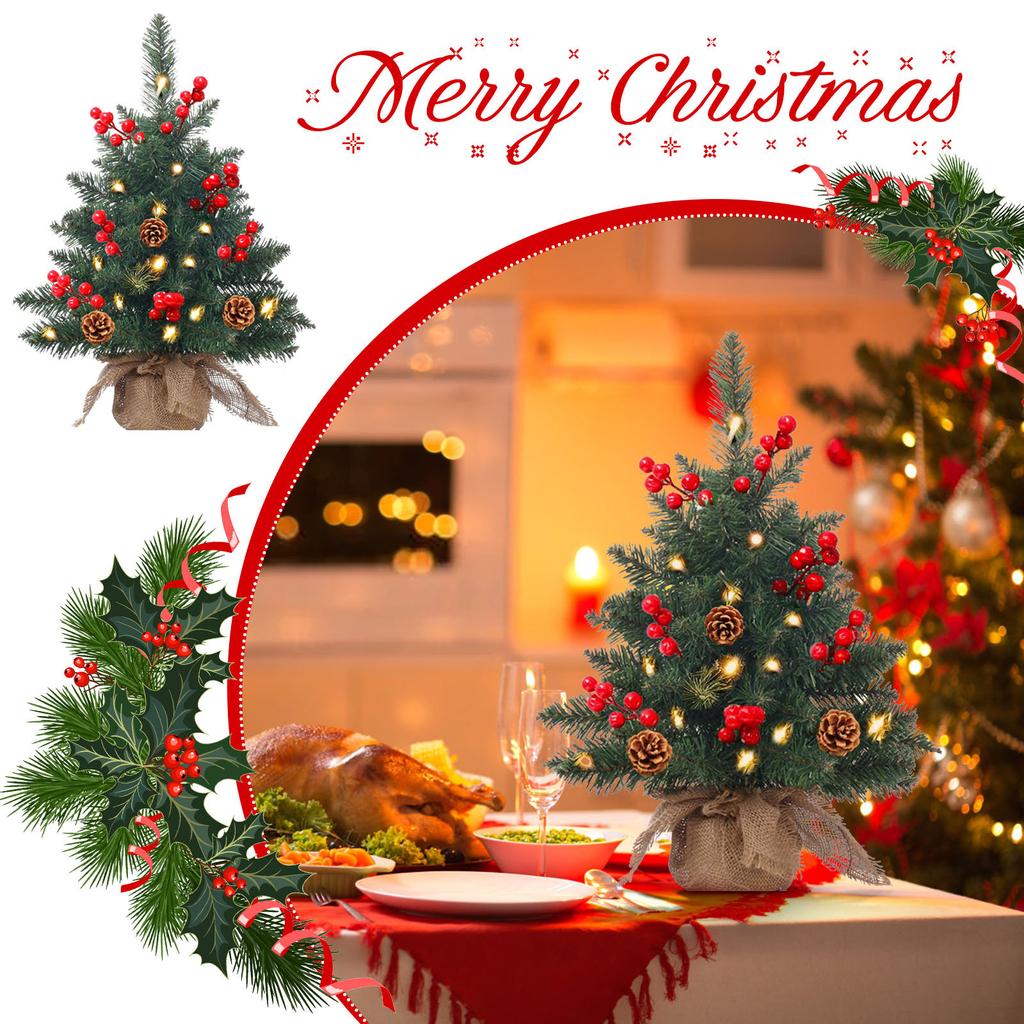 Christmas Tree With Lights, 20inch Table Top Miniature Christmas Trees Pre Lit Artificial Christmas Tree Spruce Desk Decoration With Miniature Tree