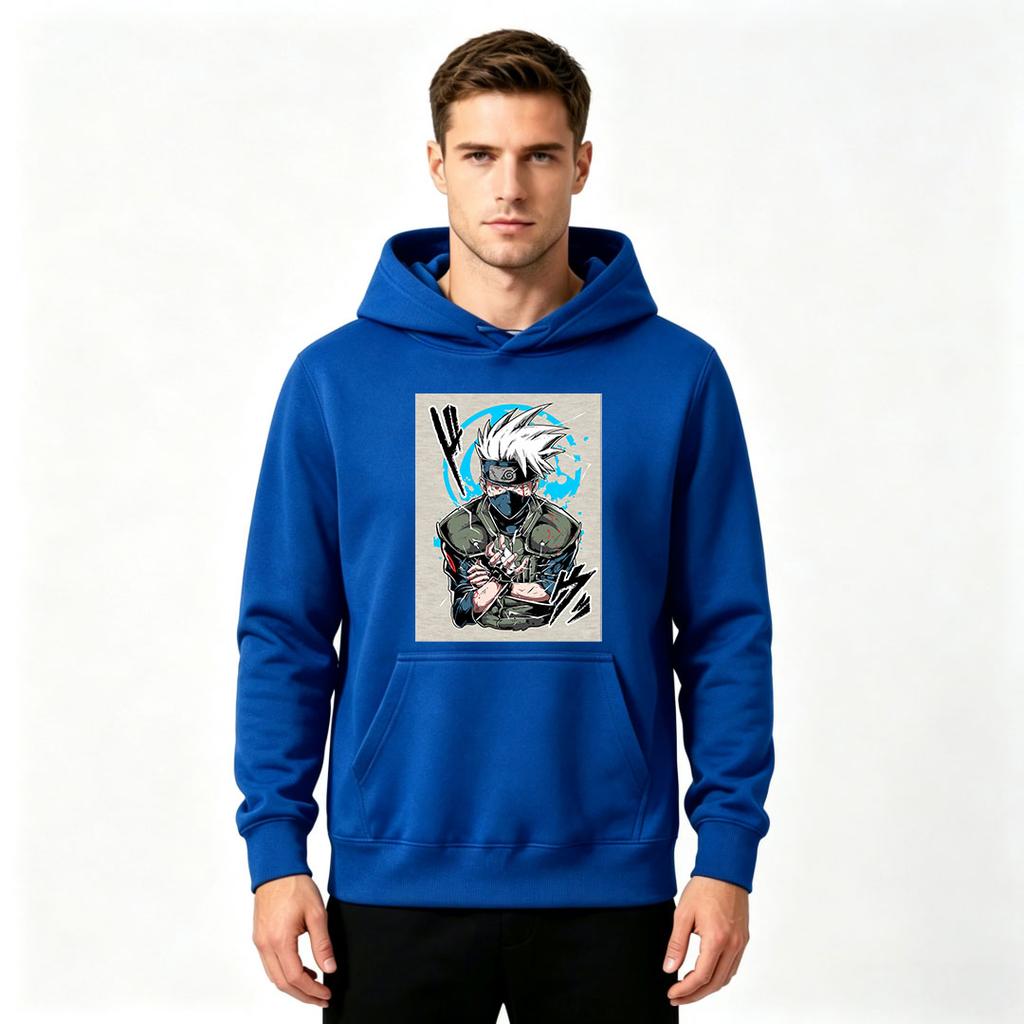 Men Casual Anime Character Print Pullover Hoodie Long Sleeve Comfort Streetwear Hooded Sweatshirt