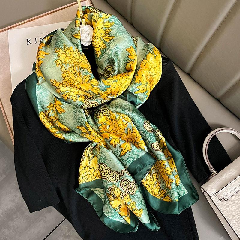 Smooth Silk Scarf for Women Floral Print Elegant Pashmina Scarfs Female Foulard Hijab Luxury Shawls Beach Lady Stoles Scarve
