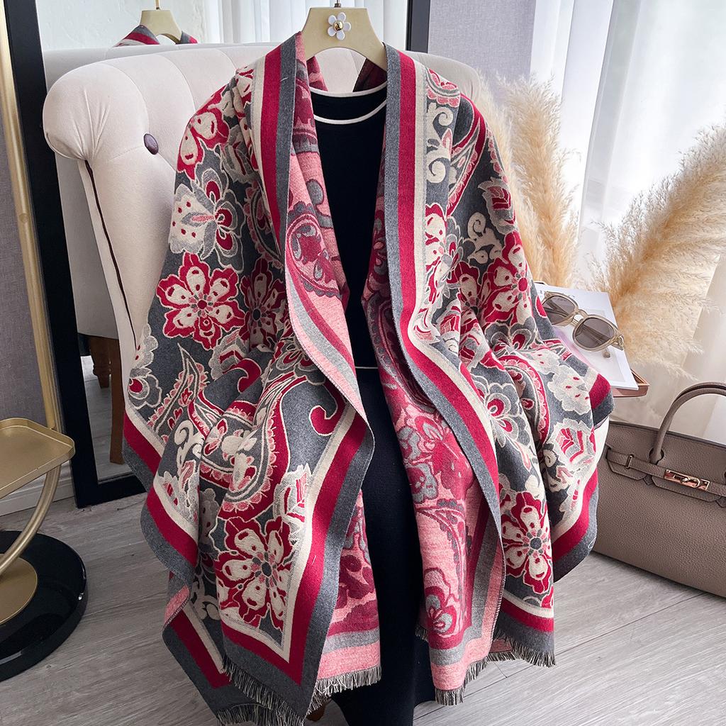 Ethnic Style Imitation Cashmere Thick Travel Shawl Yunnan Scarf Women's Outdoor Warm Cape Sun Protection