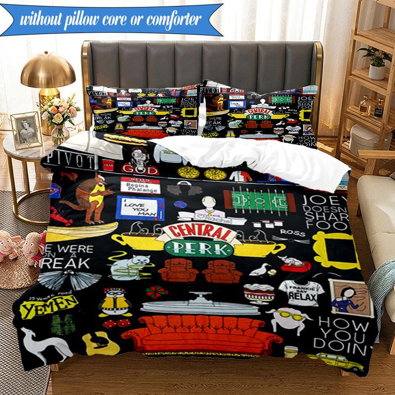 Friends Show Quotes 3pcs K-pop music group Bedding set,Ideal for Bedroom, Dormitory,Including Duvet Cover And 2pcs Pillowcases,Fan gifts