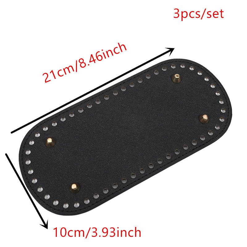 3PCS Oval Tote Bag Bottom Pads for Crochet DIY Handmade Leather Handbag Purse Base with Holes