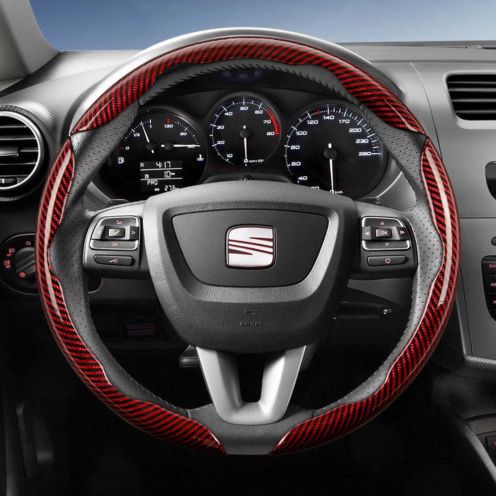 zkfan8 Suitable for Seat Carbon Fiber Texture Steering Wheel Cover with Segmented Quick-Release Design, Durable, for Models Such as Ibiza, Arona, Leon