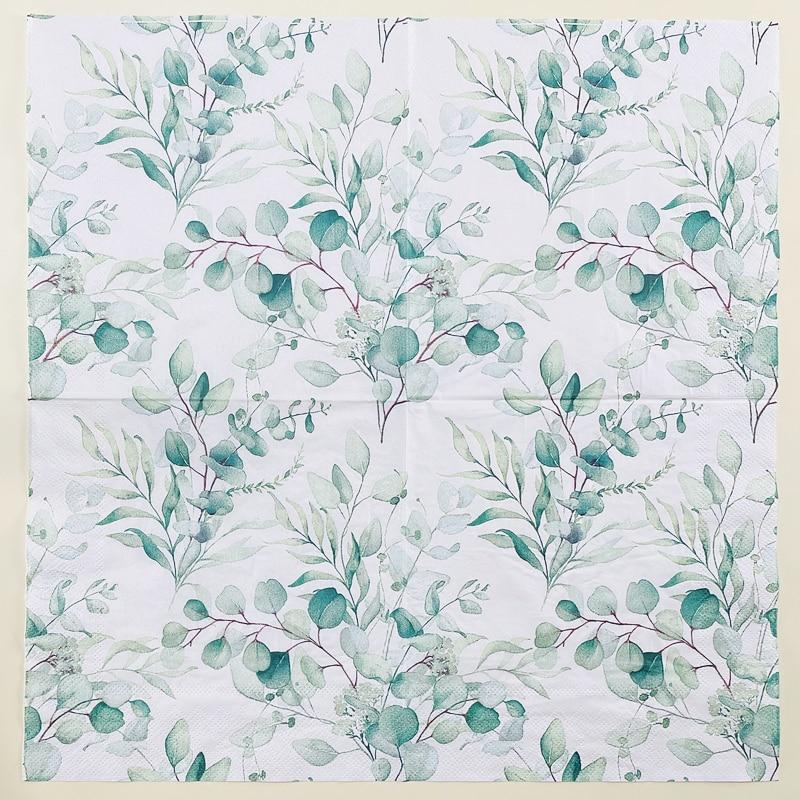 Праздничная бумага для салфеток 20 шт., ширина 33 см, узор из зеленых листьев