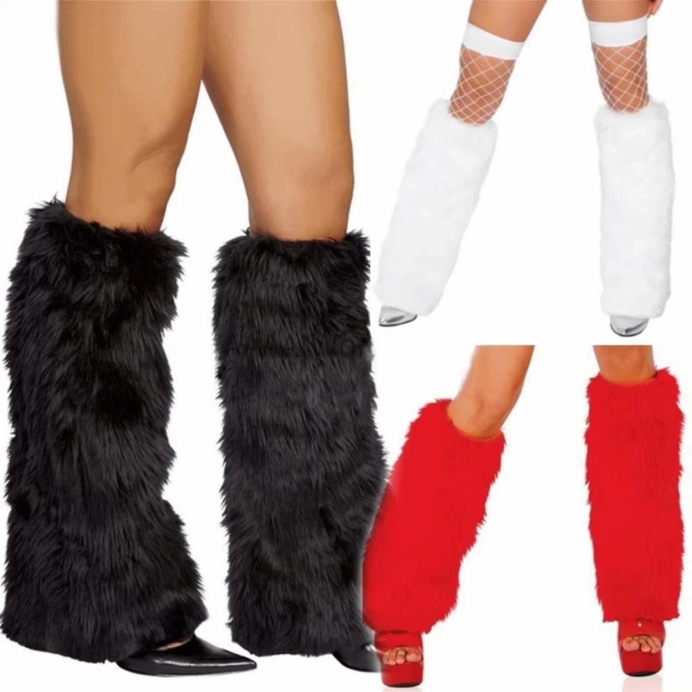 Soft Fluffy Knee High Boots Cover Solid Color Warm Knee Sleeve Halloween Party