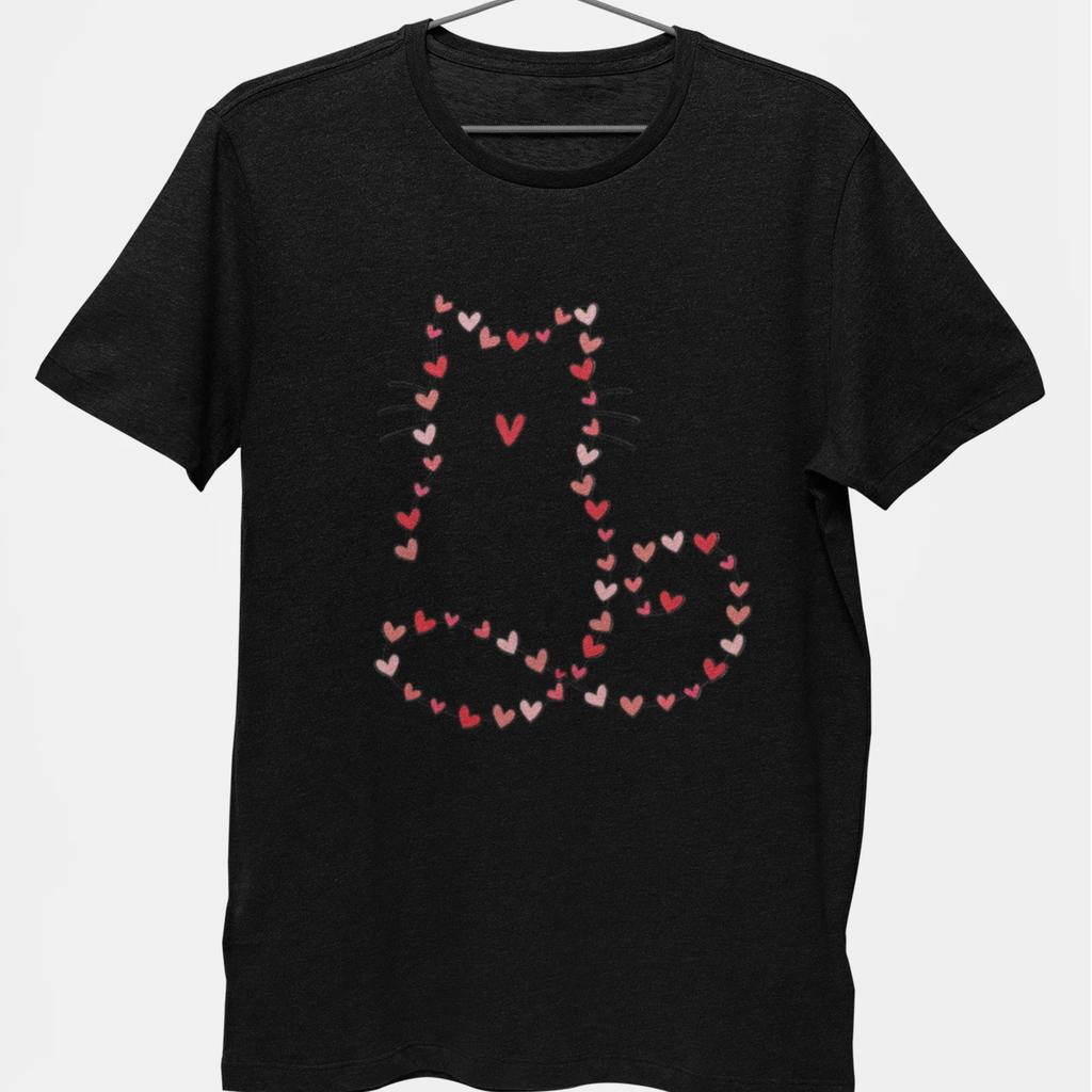 Cute Cat Heart Outline T-Shirt Love Kitty Valentine Graphic Tee Unisex