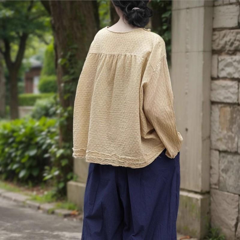 Johnature Женские рубашки в китайском стиле, топы с V-образным вырезом, с длинным рукавом, весенние блузки, лоскутные свободные винтажные рубашки