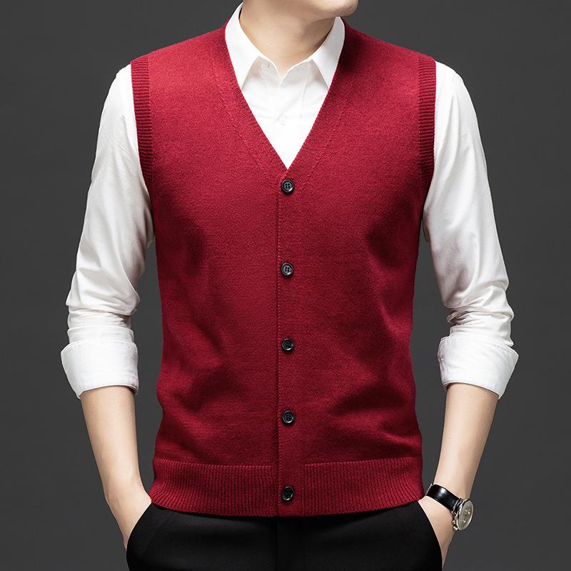 Men Autumn Sleeveless Single Breasted Pullover Vests Knitted Work Sweater