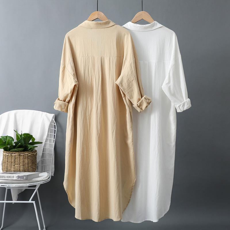 1116 Spring and Autumn Medium and Long Shirt Women's Cotton and Linen Loose Design Top Korean Version Sunscreen Shirt Jacket