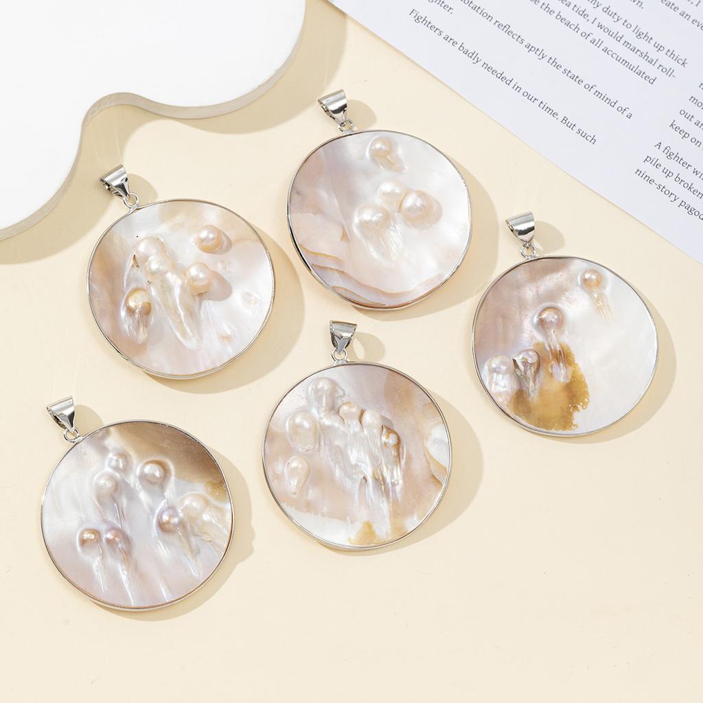 1Pc, Natural Shell Mother of Pearl Pendant, Boho Handmade Round Charms for Jewelry Making DIY Necklace Keychain Hanging Decoration Accessories Gifts