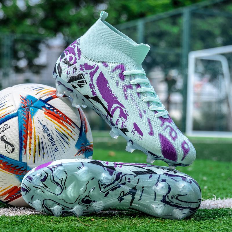 Football shoes men and women high-top youth students outdoor sports AG spikes competition training football shoes