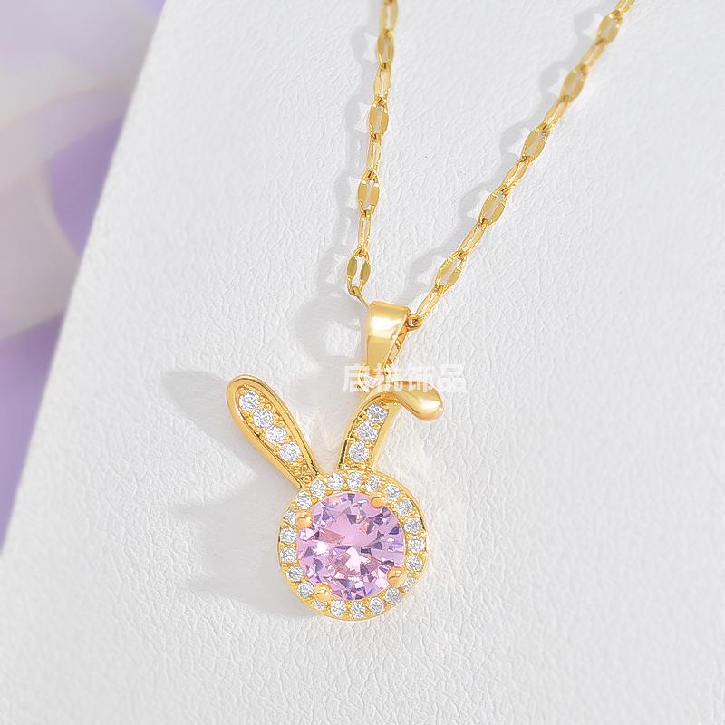 Ожерелье с розовым циркониевым кроликом, женское, легкое, роскошное, простое, универсальное, симпатичное, с микро-инкрустацией