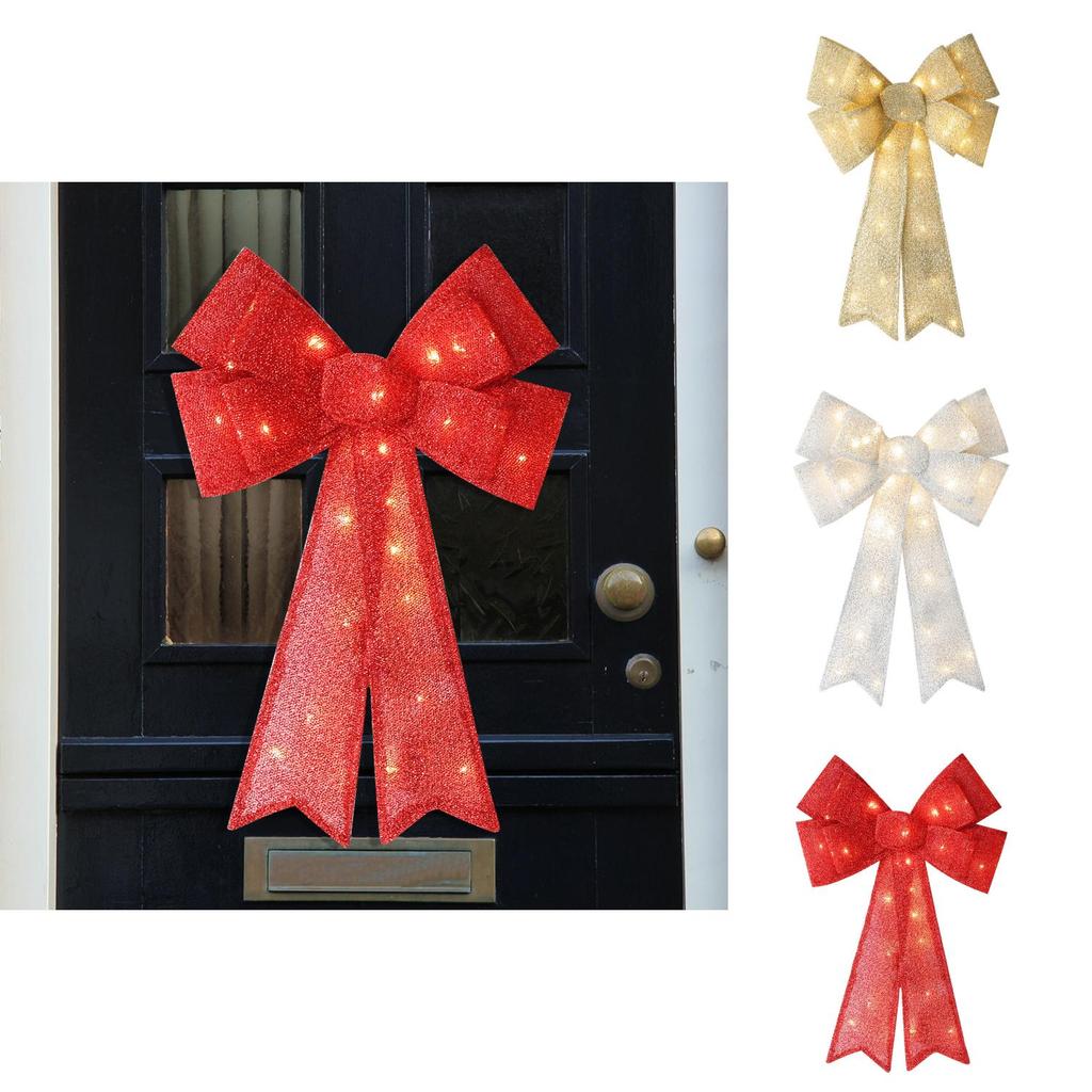 Большой светящийся рождественский бант, декоративное настенное украшение, светодиодная подсветка для праздничного настроения