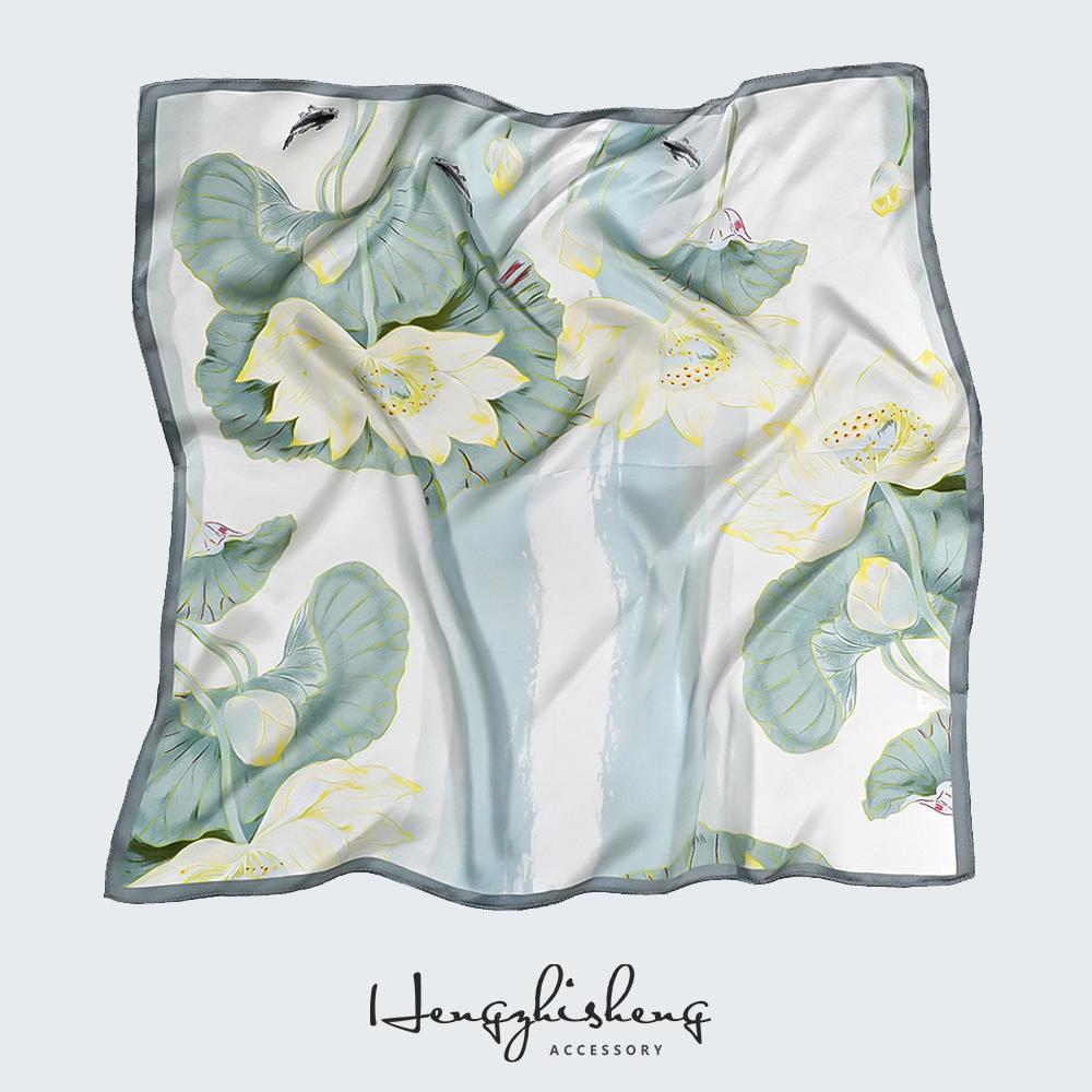 53x53cm 100% Mulberry Silk Scarf Luxury Square Hair Bandana Elegant Head Wrap Neckerchief Sunscreen Shawl for Women