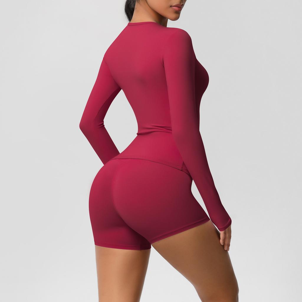 Nessaj Однотонный комплект для йоги, женская одежда для тренировок, шорты с высокой талией, рубашки с длинным рукавом, спортивная одежда для фитнеса