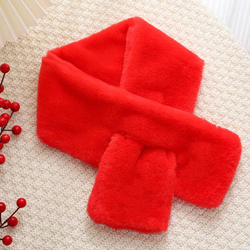 Scarf Women'S Winter Versatile Plush Thickened Scarf Korean Version Solid Color Hair Neck Cover Girl Cute Rex Rabbit Hair Scarf