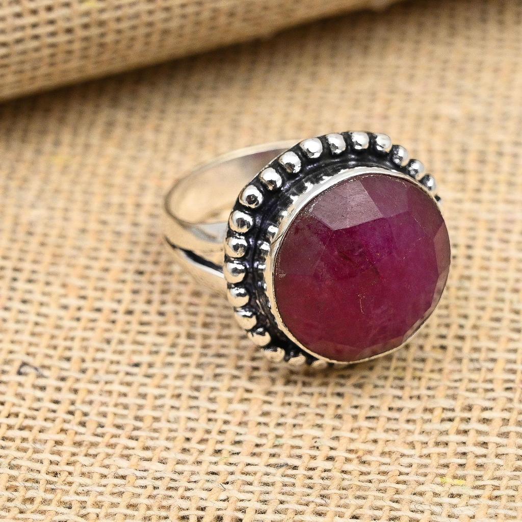 Faceted Ruby Gemstone Handmade 925 Sterling Silver Ring Jewelry