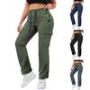 Ladies' Pocket Drawstring Work Pants, Casual Pants, Wide Leg Pants