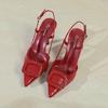 Baotou empty sandals women's 2025 new summer large size women's shoes red word with pointed high heels stiletto