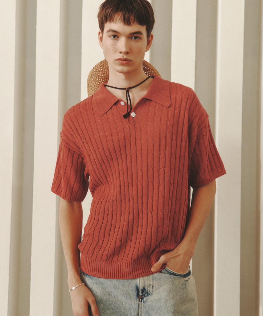 KNITTED Linen Cable Collar Half Knit Orange